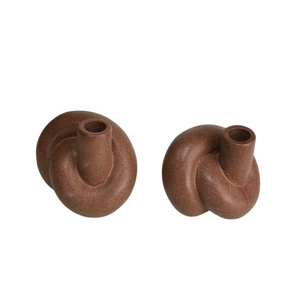47 & Main Brown Knot Ceramic Modern Candle Holders Set of 2 Sculptural Decor - Picture 3 of 12